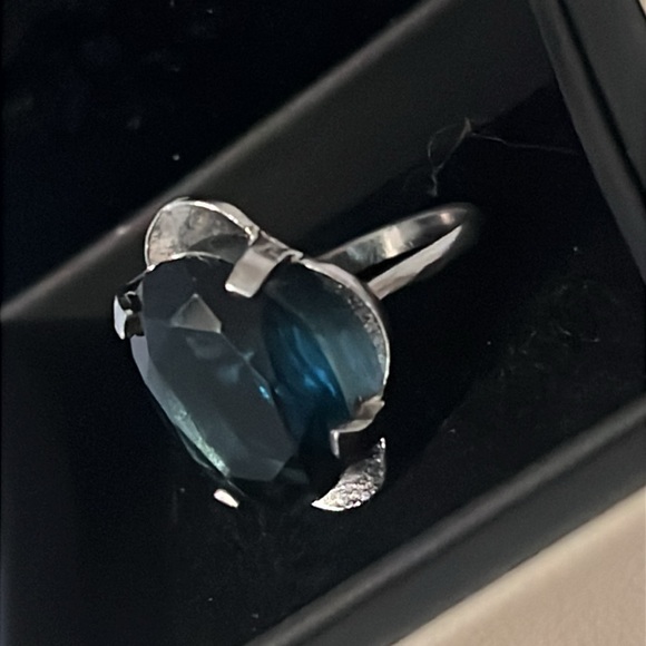 Vintage Art Deco Sterling Silver Blue Sapphire Gemstone Floral Ring - Picture 6 of 16